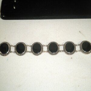 Sterling Silver Bracelet Black Onyx Links Vintage